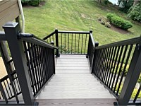 <b>TimberTech Azek Harvest Slate Gray deck boards with Kona feature deck boards-Black Ultralox Aluminum Railing with square balusters</b>